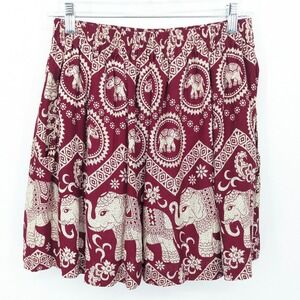 The Elephant Pants Mini Skirt Womens XL Burgandy Pockets Bohemian Casual Travel